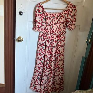 Betsey Johnson Pink strawberry print  Midi Dress